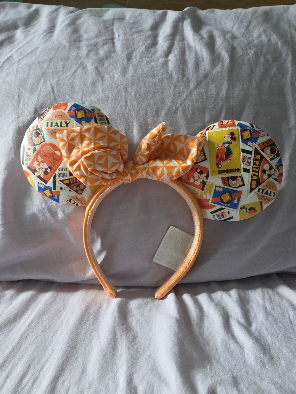 Italy Epcot Minnie Ears Headband with Orange Bow